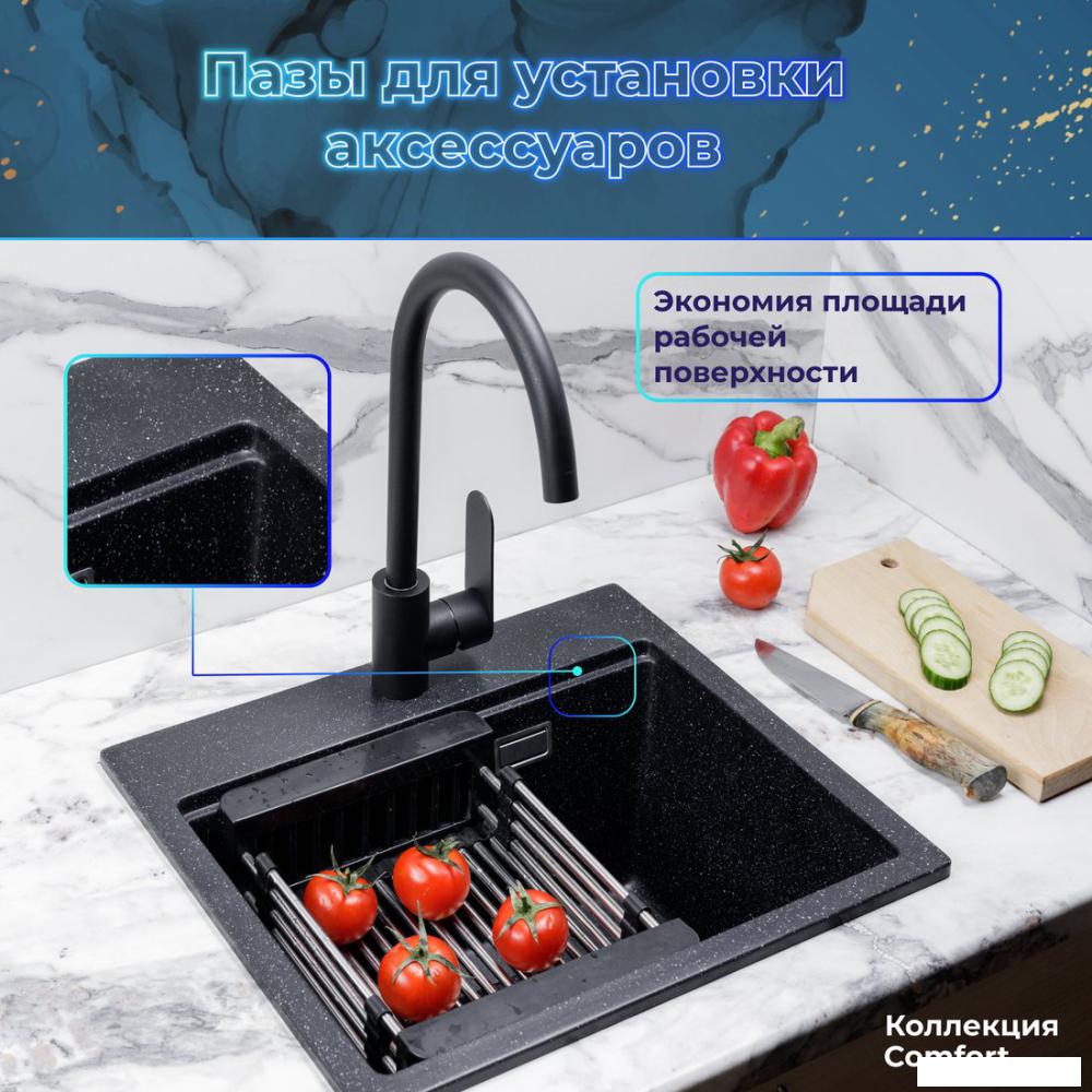 Кухонная мойка Marblan Comfort 50 (черный, с сифоном)