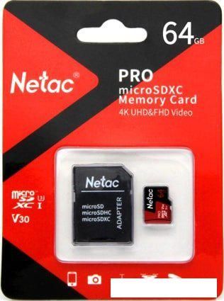 Карта памяти Netac P500 Extreme Pro 64GB NT02P500PRO-064G-R + адаптер