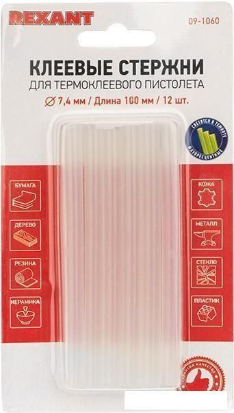 Клеевые стержни Rexant 09-1060 (12 шт, прозрачный, светящийся)