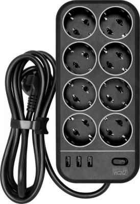 Стабилизатор Powercom SP-08 USB03AB (3м, 8 розеток, черный)