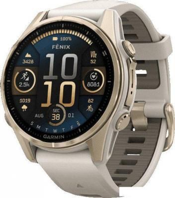 Умные часы Garmin Fenix 8 Sapphire 43мм (золотистый, дымчато-серый ремешок)