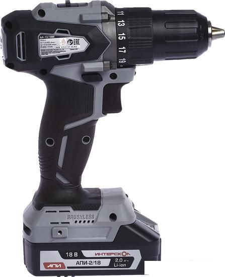 Дрель-шуруповерт Интерскол ДА-13/18ВК (с 2-мя АКБ 1.5 Ah, кейс)