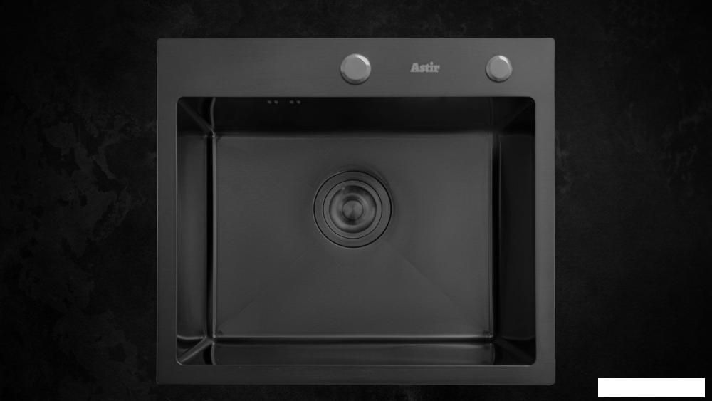 Кухонная мойка Astir PVD Black 50x44B (с сифоном, дозатором и коландером)
