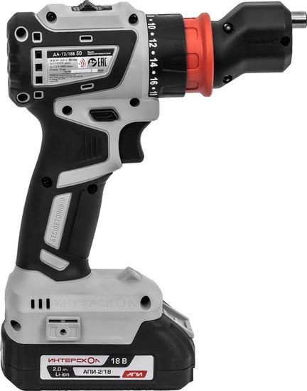 Дрель-шуруповерт Интерскол Комби ДА-13/18В (с 2-мя АКБ, кейс)