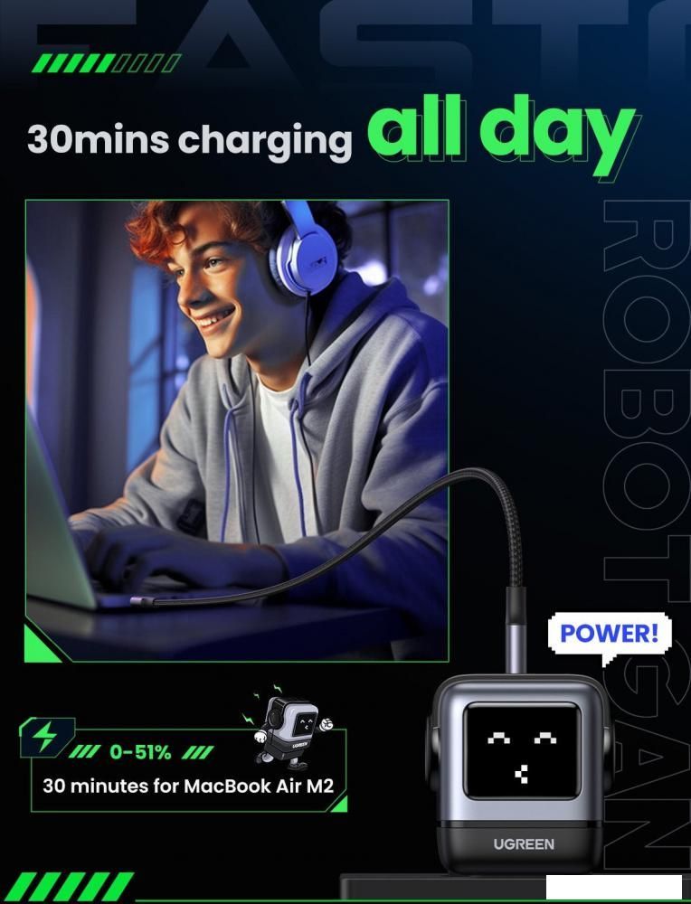 Сетевое зарядное Ugreen Nexode RG 65W CD361 (черный/серый)