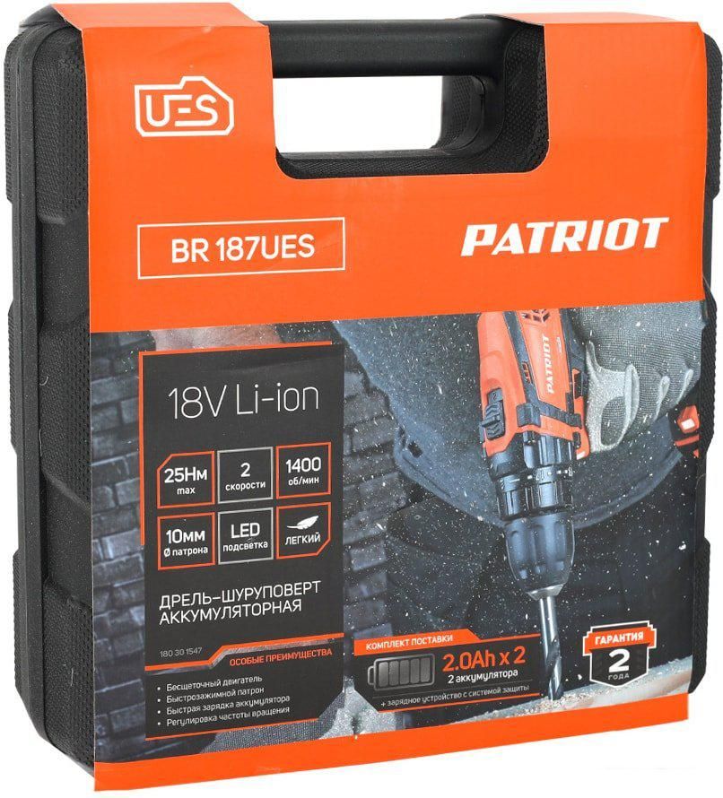 Дрель-шуруповерт Patriot BR 187UES (с 2-мя АКБ, кейс)