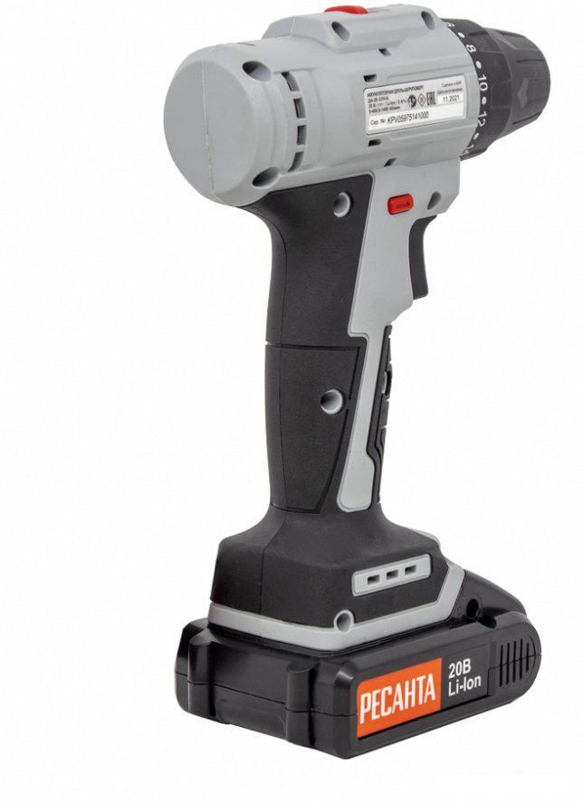 Дрель-шуруповерт Ресанта ДА-20-2ЛК-Б (с 2-мя АКБ, кейс)