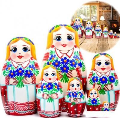 Развивающая игрушка Брестская Фабрика Сувениров В белорусском национальном платье с орнаментом и букетом васильков (набор 7 шт)
