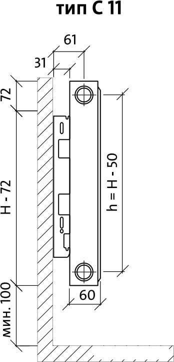 Стальной панельный радиатор Royal Thermo Compact C11-500-1100 (Bianco Traffico)