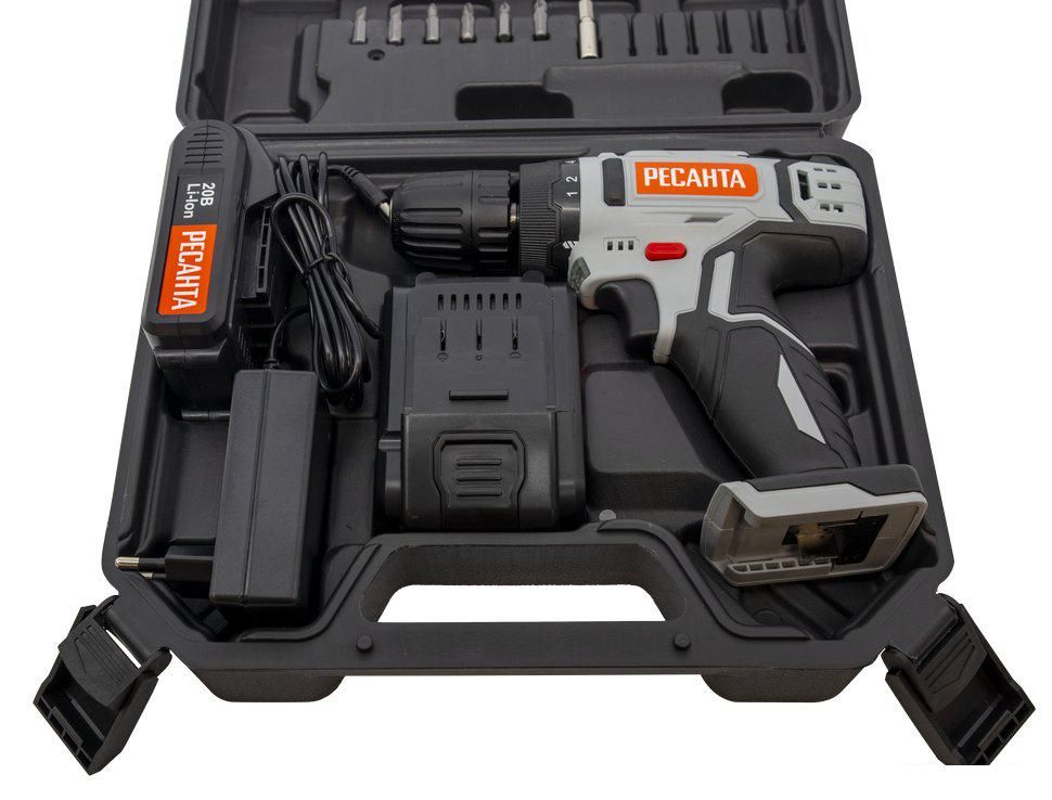 Дрель-шуруповерт Ресанта ДА-20-2ЛК (с 2-мя АКБ, кейс)