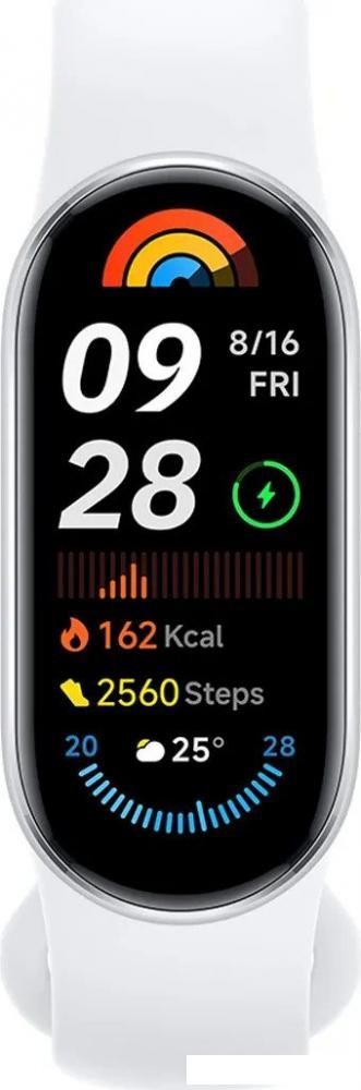 Фитнес-браслет Xiaomi Smart Band 9 (серебристый, с белым силиконовым ремешком, международная версия)