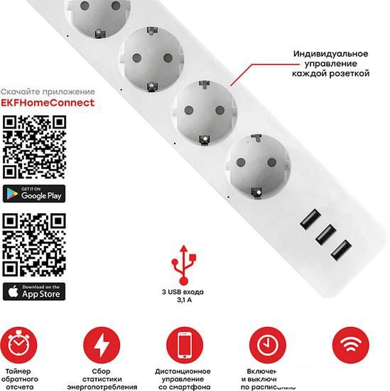 Умный удлинитель EKF Connect PRO Wi-Fi c USB RCE-2-WF