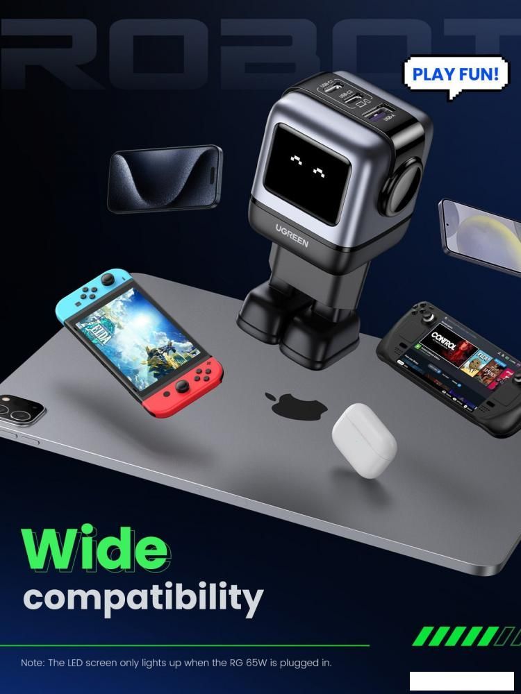 Сетевое зарядное Ugreen Nexode RG 65W CD361 (черный/серый)