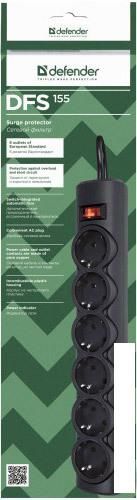 Сетевой фильтр Defender 6 розеток, 5 м, черный (DFS 155)