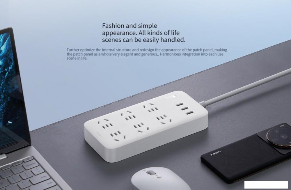 Удлинитель Xiaomi Mi Power Strip 6 (3 USB, белый, китайская версия)