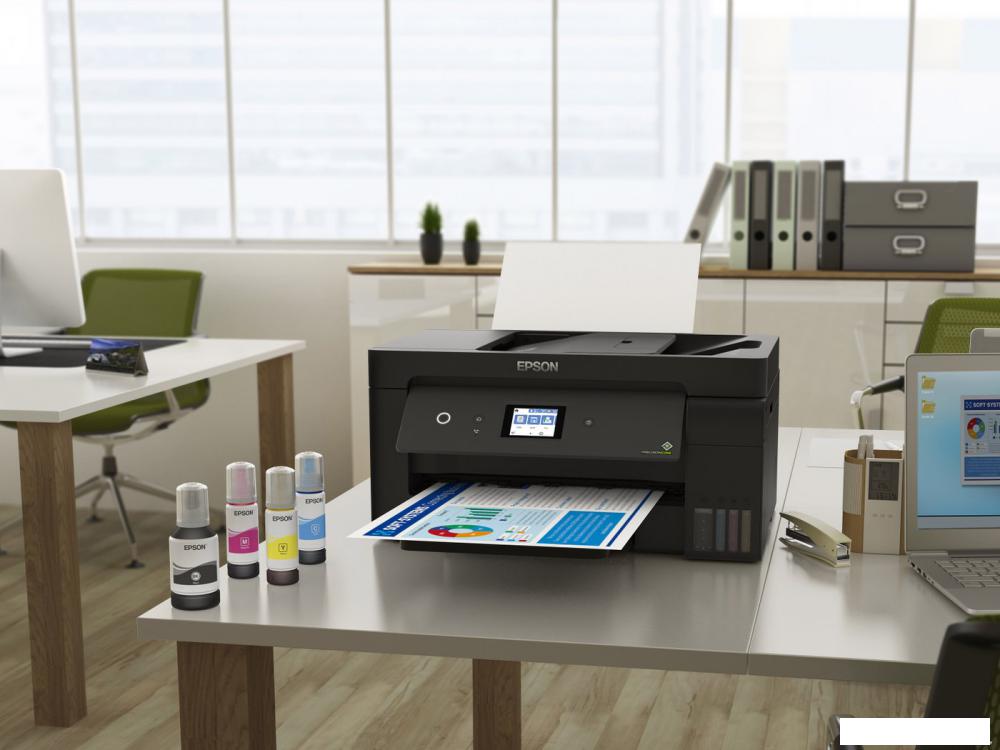МФУ Epson L14150 (ресурс стартовых контейнеров 7500/6000, чернила 001)