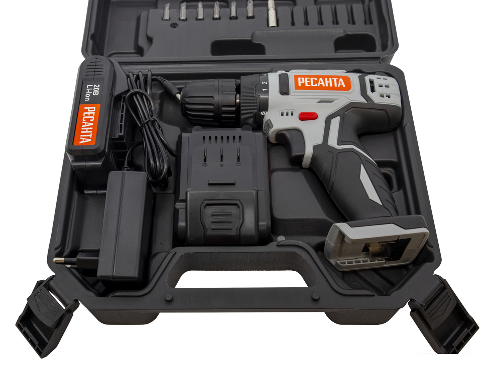 Дрель-шуруповерт Ресанта ДА-20-2ЛК (с 2-мя АКБ, кейс)