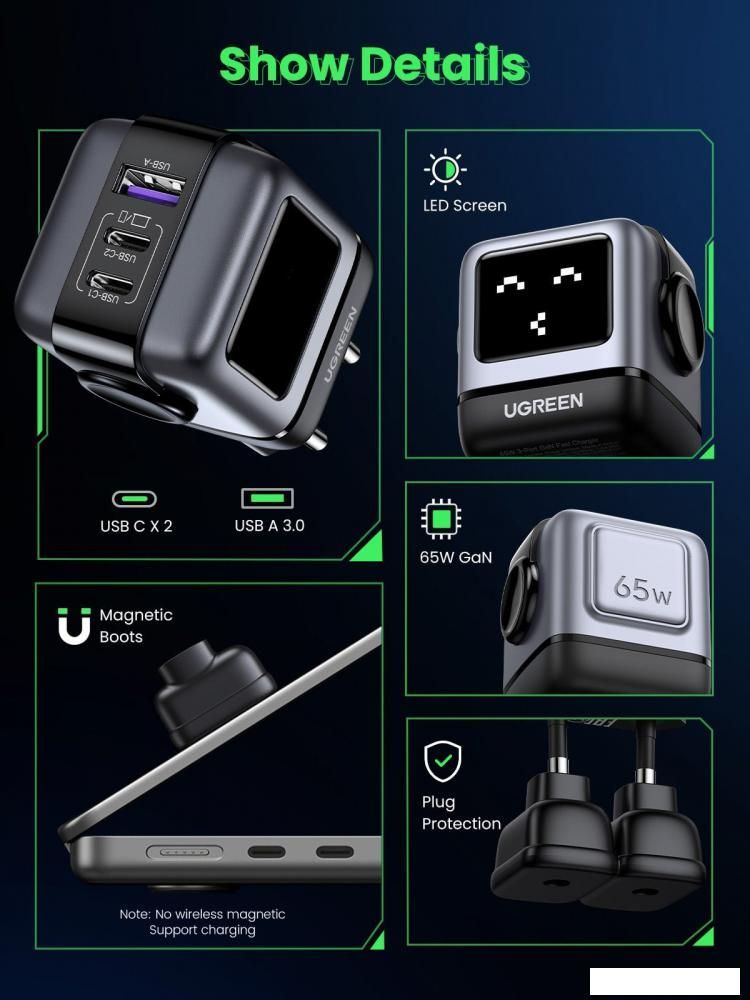 Сетевое зарядное Ugreen Nexode RG 65W CD361 (черный/серый)