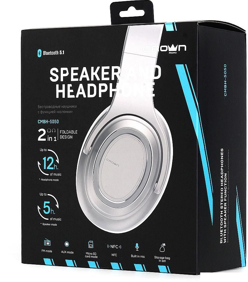 Наушники CrownMicro CMBH-5050 (серебристый)