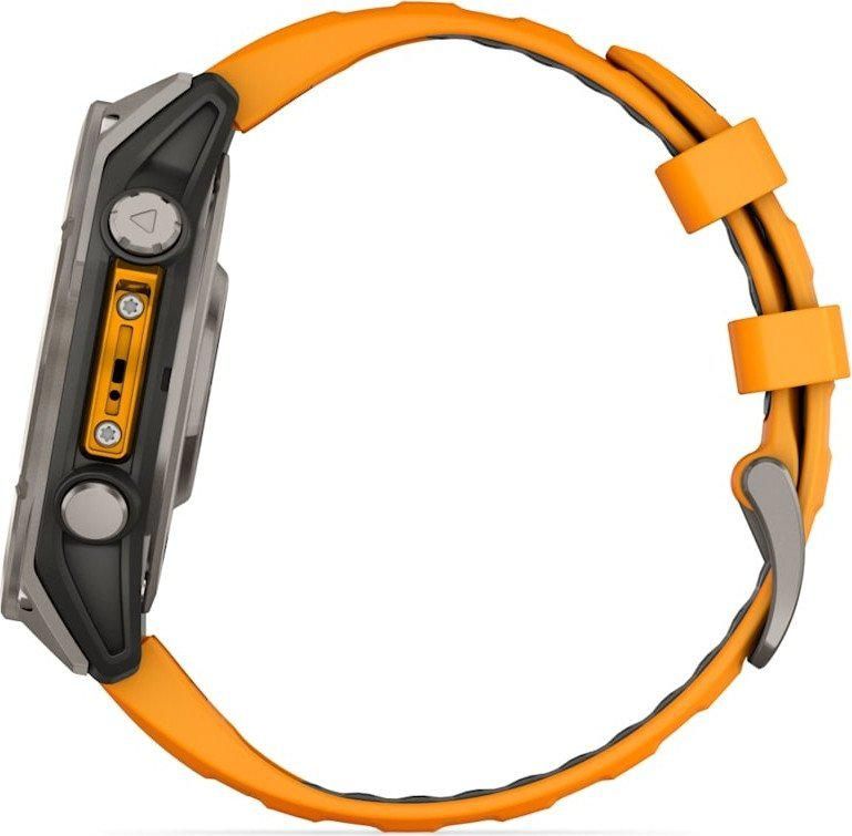 Умные часы Garmin Fenix 8 Sapphire, Titanium 47мм (светло-серый, оранжевый силиконовый ремешок)