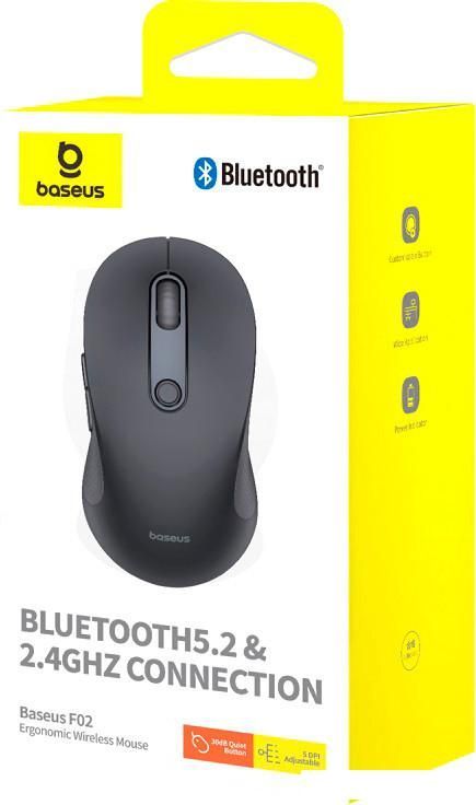 Мышь Baseus F02 Ergonomic Wireless Mouse (черный, без батарейки в комплекте)