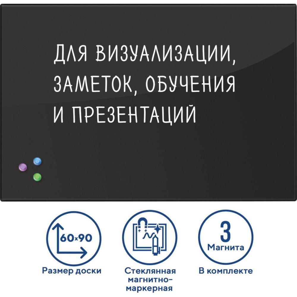 Магнитно-маркерная доска BRAUBERG стеклянная 60х90 см (черный)