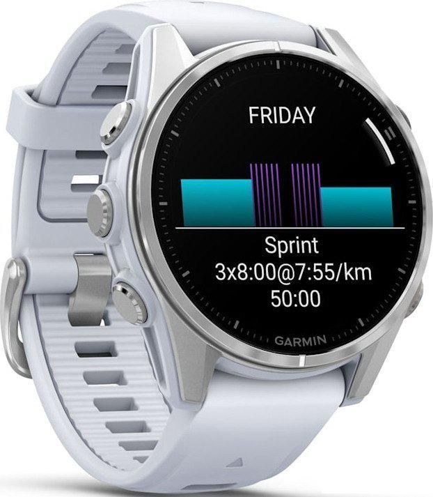 Умные часы Garmin Fenix 8 43мм (серебристый, белый ремешок)
