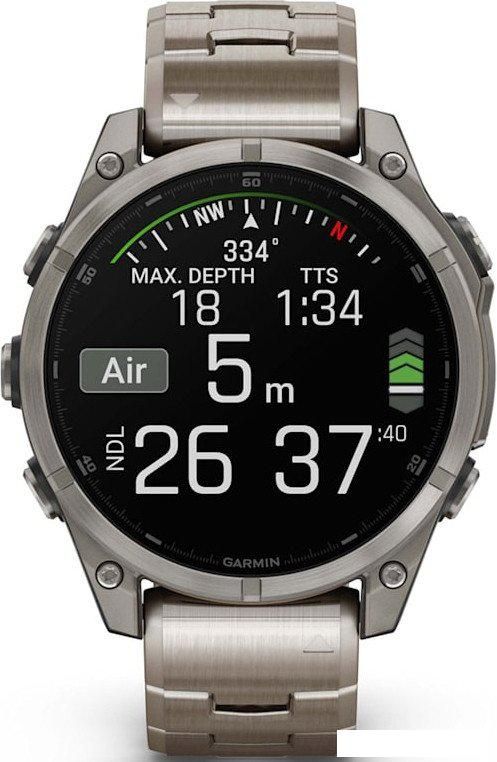 Умные часы Garmin Fenix 8 Sapphire, Titanium 47мм (светло-серый, титановый ремешок)