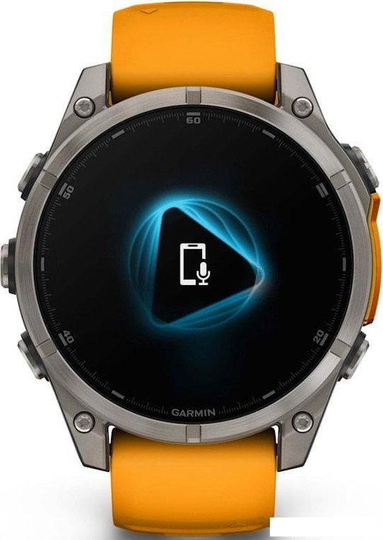 Умные часы Garmin Fenix 8 Sapphire, Titanium 47мм (светло-серый, оранжевый силиконовый ремешок)