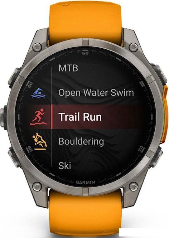 Умные часы Garmin Fenix 8 Sapphire, Titanium 47мм (светло-серый, оранжевый силиконовый ремешок)