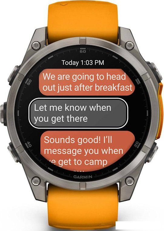 Умные часы Garmin Fenix 8 Sapphire, Titanium 47мм (светло-серый, оранжевый силиконовый ремешок)