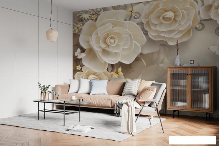 Фотообои ФабрикаФресок 3D Цветы с бабочками 873270 (300x270)