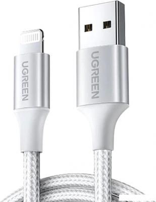 Кабель Ugreen US199 60161 USB Type-A - Lightning (1 м, белый/серебристый)