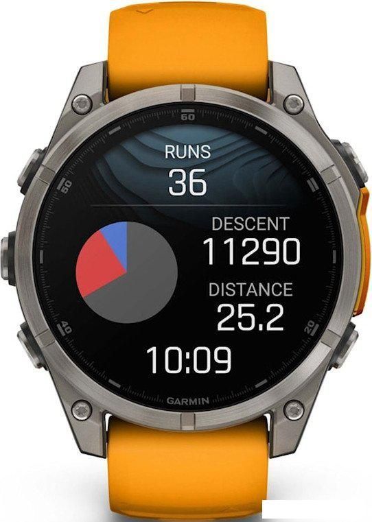 Умные часы Garmin Fenix 8 Sapphire, Titanium 47мм (светло-серый, оранжевый силиконовый ремешок)