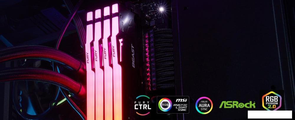 Оперативная память Kingston FURY Beast RGB 2x32ГБ DDR5 5200 МГц KF552C40BB2AK2-64