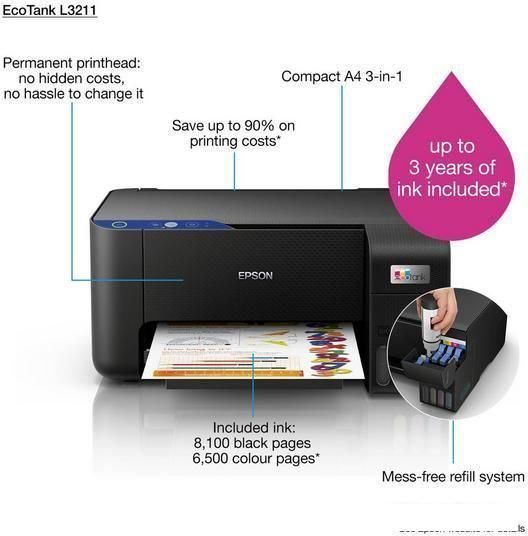 МФУ Epson EcoTank L3211 (ресурс стартовых контейнеров 6500/8100, контейнер 003)