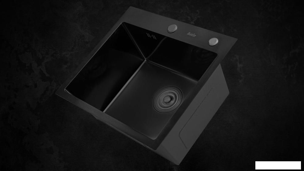 Кухонная мойка Astir PVD Black 50x44B (с сифоном, дозатором и коландером)