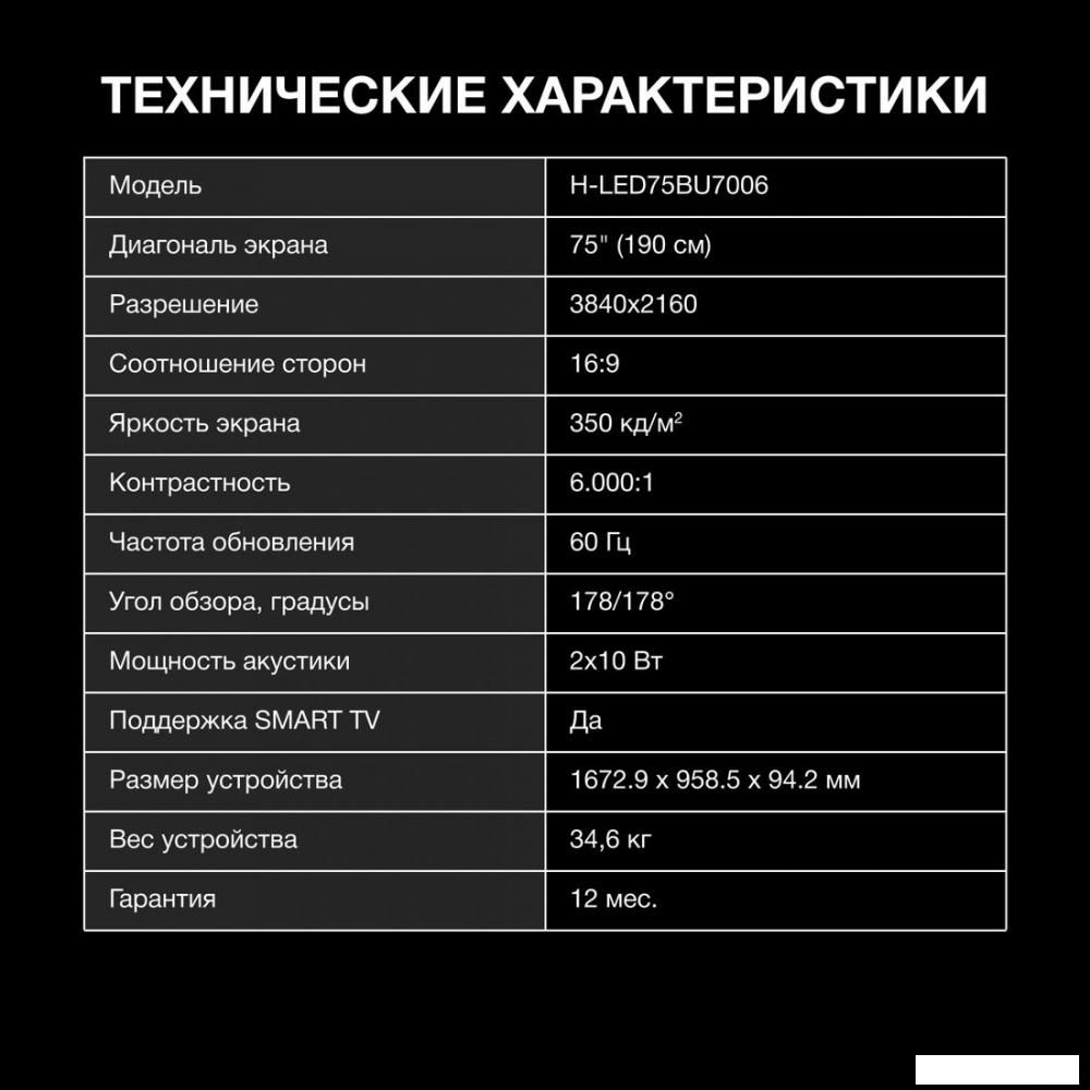 Телевизор Hyundai H-LED75BU7006