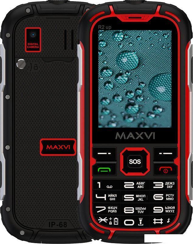 Кнопочный телефон Maxvi R2 up (черный/красный)