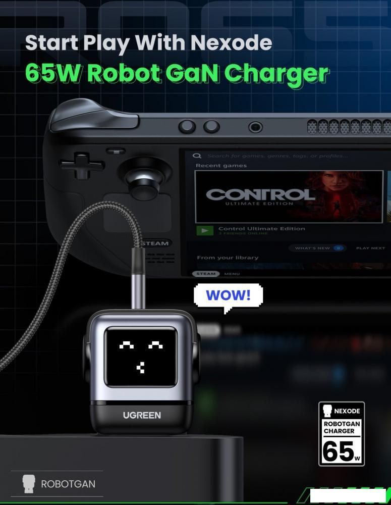 Сетевое зарядное Ugreen Nexode RG 65W CD361 (черный/серый)