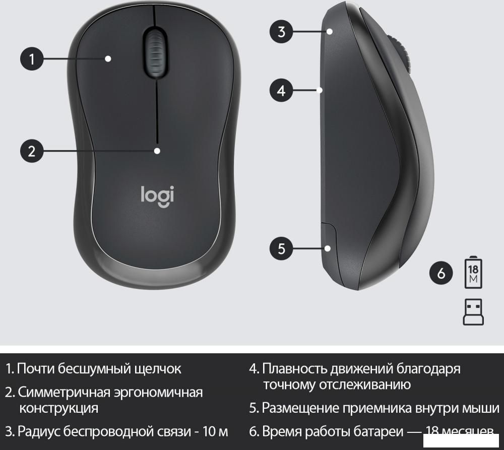 Офисный набор Logitech MK295 Silent Wireless Combo 920-009807 (графитовый)