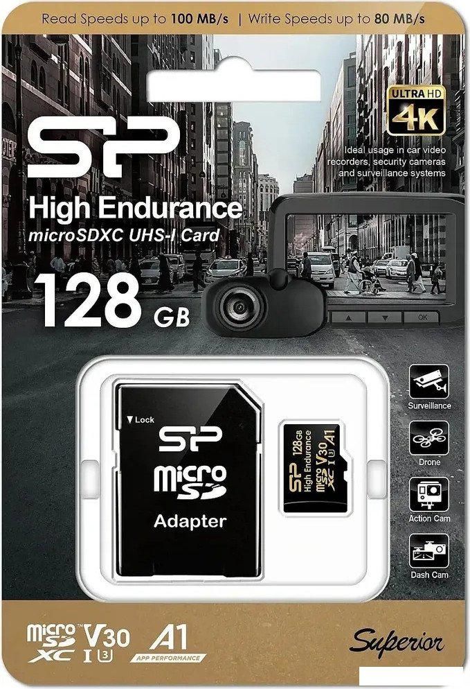 Карта памяти Silicon-Power Golden Series High Endurance microSDXC SP128GBSTXDV3V1HSP 128GB (с адаптером)